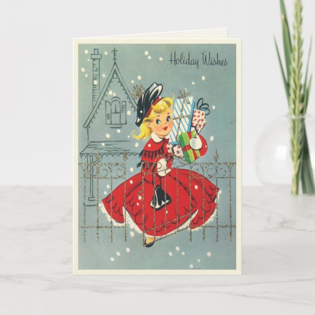 Festividades Cartão de Natal doce da menina (Frente)