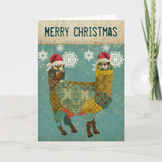 Festividades Cartão de Natal Dourado da alpaca & da coruja