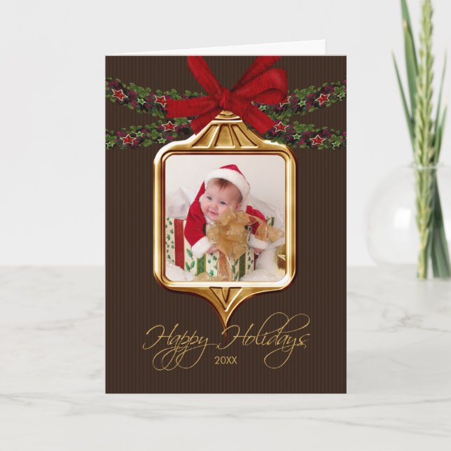 Festividades Cartão de Natal Dourado da foto do quadro do (Frente)