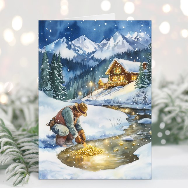 Festividades Cartão de Natal Dourado da Mineração de Férias (Gold Mining Holiday Card)