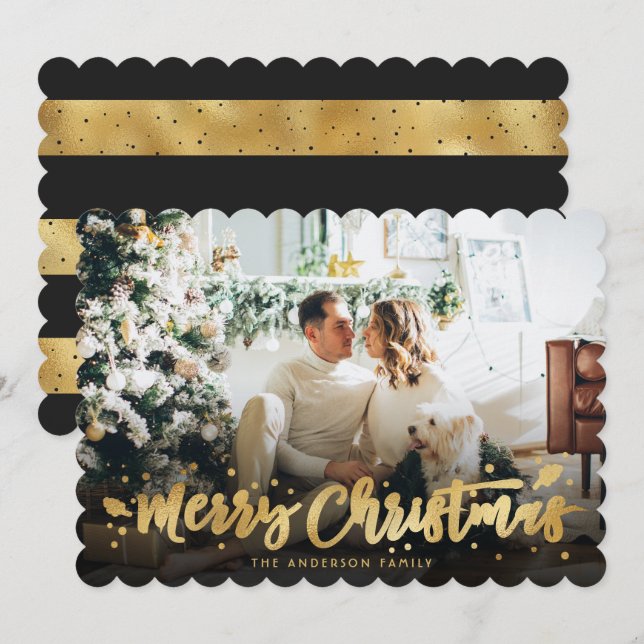 Festividades Cartão de Natal Dourado Preto (Frente/Verso)
