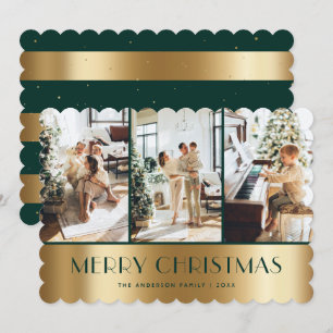 Festividades Cartão de Natal Dourado Verde Moderno