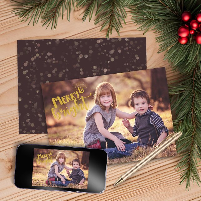 Festividades Cartão de Natal EDITABLE Feliz e Bright (Merry and Bright Photo Christmas Card)