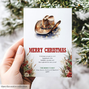 Festividades Cartão de Natal editável de chapéu de cowboy