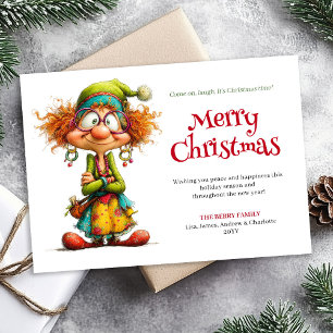 Festividades Cartão de Natal editável de mulher de desenho anim