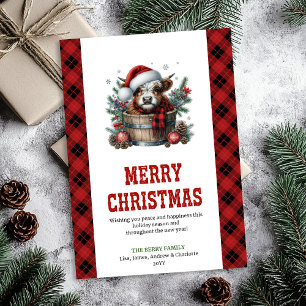 Festividades Cartão de Natal editável de vaca das Terras Altas