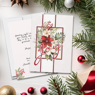 Festividades Cartão de Natal Elegant Joy com Buquê Floral Verme