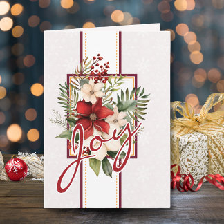 Festividades Cartão de Natal Elegant Joy com Buquê Floral Verme