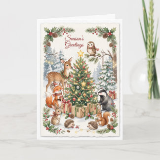 Festividades Cartão de Natal Elegante de Animais da Floresta em