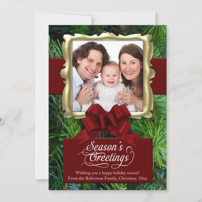 Festividades Cartão de Natal Elegante Pine/Red/Frame Fotográfic (Frente)