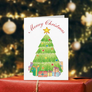 Festividades Cartão de Natal em Aquarela de Árvore de Natal