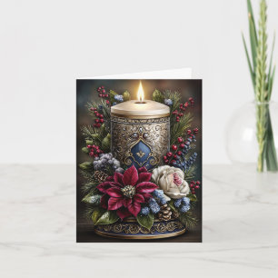 Festividades Cartão de Natal em Branco com Vela Floral Rústica