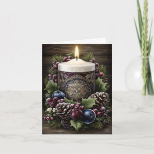 Festividades Cartão de Natal em Branco com Vela Floral Rústica