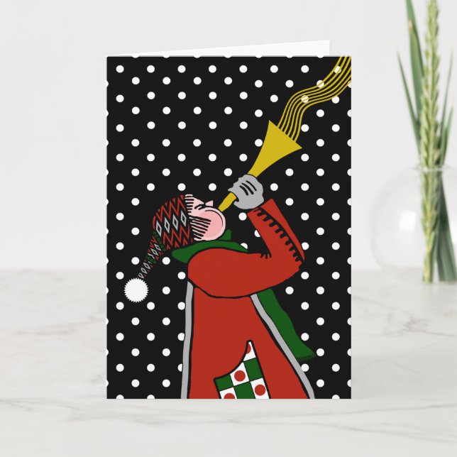 Festividades Cartão de Natal em Branco, Tocando a Trombeta na N (Frente)