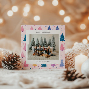 Festividades Cartão de Natal em estilo cartoon com árvores de N