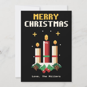 Festividades Cartão de Natal em Pixel Art com Velas de Natal