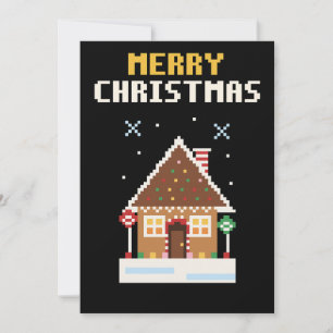 Festividades Cartão de Natal em Pixel Art de Casa de Gingerbrea