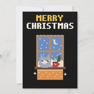 Festividades Cartão de Natal em Pixel Art de Gato na Janela