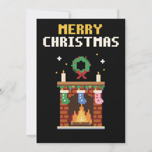 Festividades Cartão de Natal em Pixel Art de Meias de Lareira