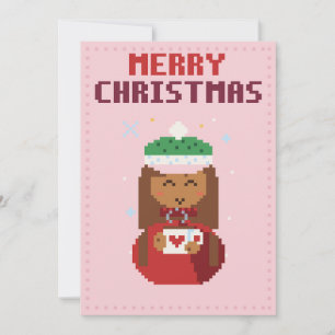 Festividades Cartão de Natal em Pixel Art Rosa Menina Aconchega