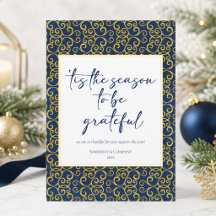 Cartão de Natal Empresarial Blue Gold da Temporada