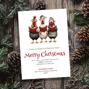 Festividades Cartão de Natal engraçado de galinhas em aquarela