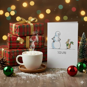 Festividades Cartão de Natal engraçado do Coelho e Boneco de Ne