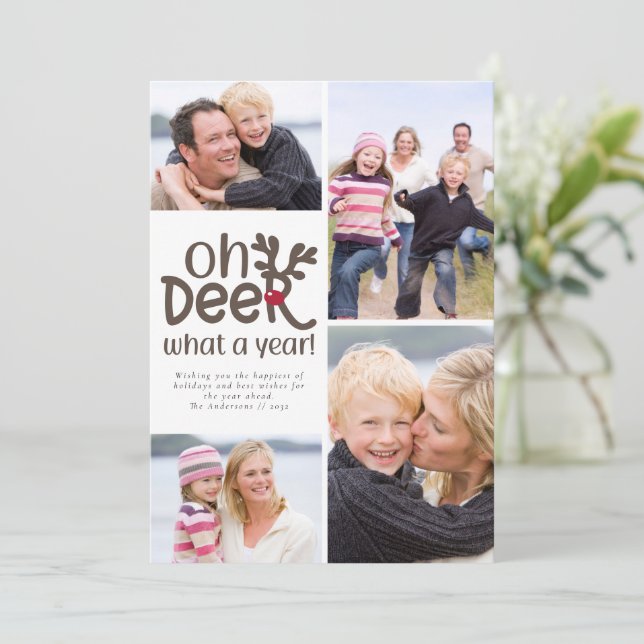 Festividades Cartão de Natal Engraçado Oh Veado Que Ano (Em pé/Frente)