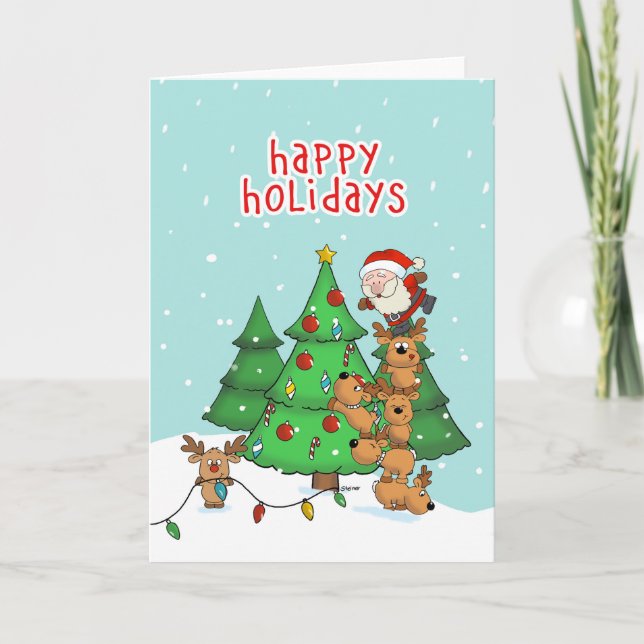 Festividades Cartão de Natal engraçado - Papais noeis e seus aj (Frente)