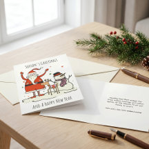 Cartão de Natal Escandinavo do Papai Noel e Boneco