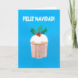 Festividades Cartão de Natal, espanhol, cupcake com azevinho