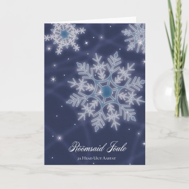 Festividades Cartão de Natal Estoniano - Floco de Neve Azul (Frente)