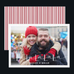 Festividades Cartão de Natal Fa La La Candy Christmas Card Plan<br><div class="desc">A época de festas chegou! Envie para sua família e amigos este belo e minimalista cartão de foto que apresenta uma saudação original manuscrita,  "Fa La La La La" com um verso listrado de doce vermelho.</div>