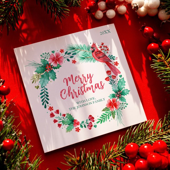 Festividades Cartão de Natal Familiar com Botânica de Aquarela (Family Christmas Card with Watercolor Botanicals)