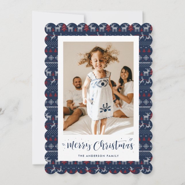 Festividades Cartão de Natal Feliz, Azul Vermelho Branco (Frente)
