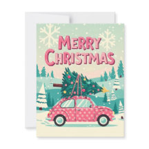 Cartão de Natal Feliz Com Carro Antigo