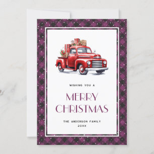 Festividades Cartão de Natal Feliz para Caminhão Vermelho Retro