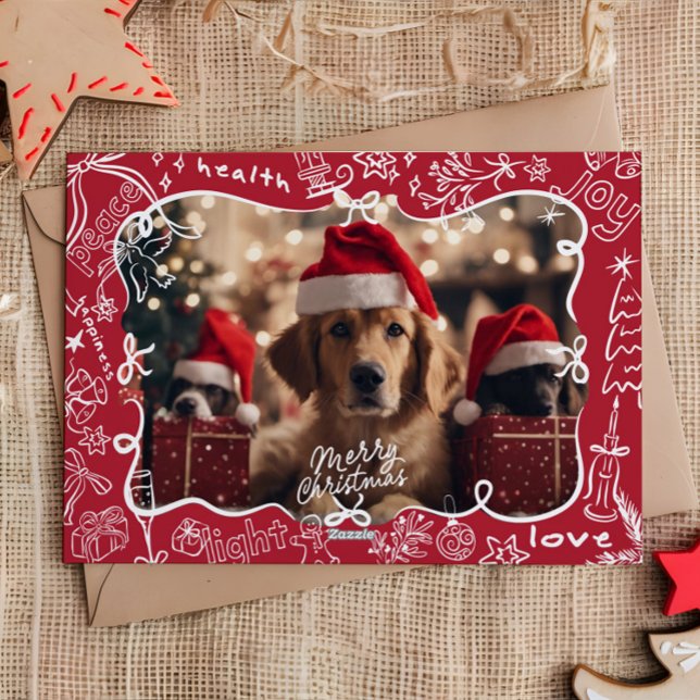 Festividades Cartão de Natal Feliz para Foto Desenhada à Mão (Criador carregado)