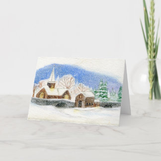 Festividades Cartão de Natal / Feriado: Aquarela de Snowy Villa