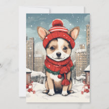 Cartão de Natal Festivo com Cachorro Adorável