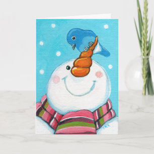 Festividades Cartão de Natal Festivo Snowman e Bluebird