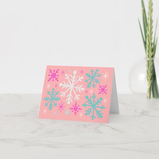 Festividades Cartão de Natal Flor de Neve Rosa (Frente)