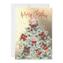 Cartão de Natal Flor Silvestre Dourado Vermelho Ár