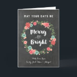 Festividades Cartão de Natal floral da grinalda do vintage do<br><div class="desc">O cartão conhecido feito sob encomenda alegre e brilhante do Natal no teste padrão rústico do quadro com flores do vintage envolve a ilustração e entrega texto indicado por letras do estilo,  deseja seus amigos e poço da família esta época natalícia com este cartão moderno.</div>