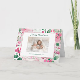 Festividades Cartão de Natal Floral de Berries Rosa