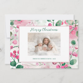 Festividades Cartão de Natal Floral de Berries Rosa