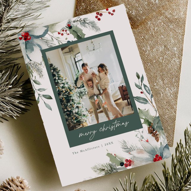 Festividades Cartão de Natal Floral em Aquarela Sonho de Férias (Criador carregado)