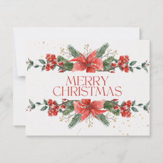 Festividades Cartão de Natal Floral Vermelho e Verde