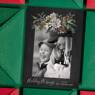 Festividades Cartão de Natal Floral Vintage Giz Uma Foto