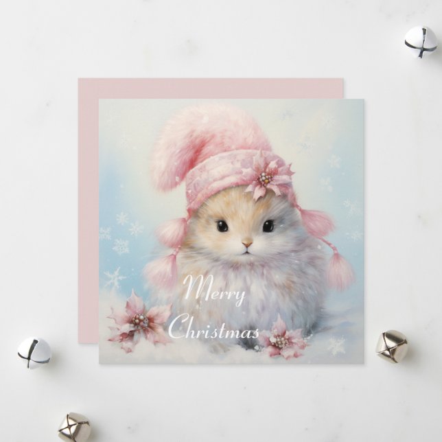 Festividades Cartão de Natal Fluffy Bunny Adorável (Frente/Verso In Situ)